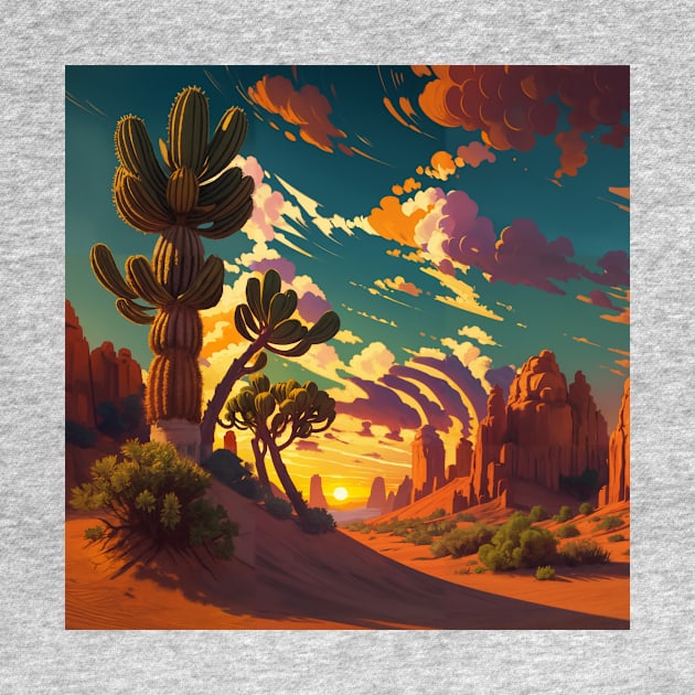 Hidden Cat in Desert Landscape Sunset by ravel.live